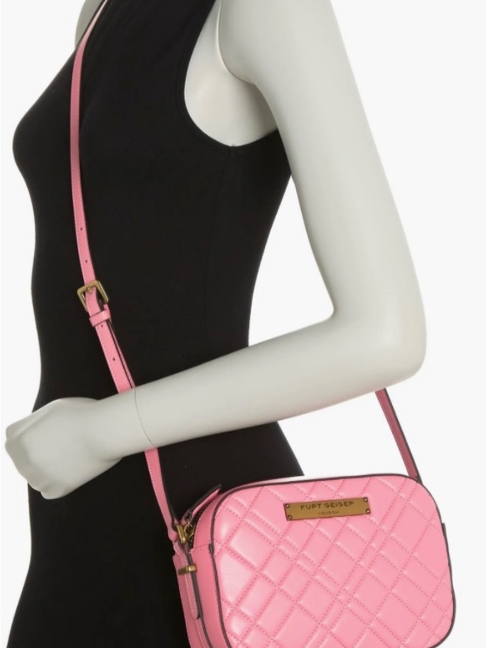 Kurt Geiger Pink Quilted Camera Crossbody with Gold Plaque - Picture 3 of 8